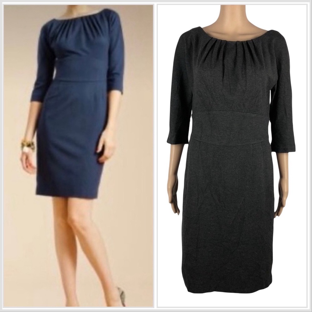 Trina Turk Serafina Ponte Knit Sheath Dress Charcoal Size 8 3/4‎ Sleeve Midi